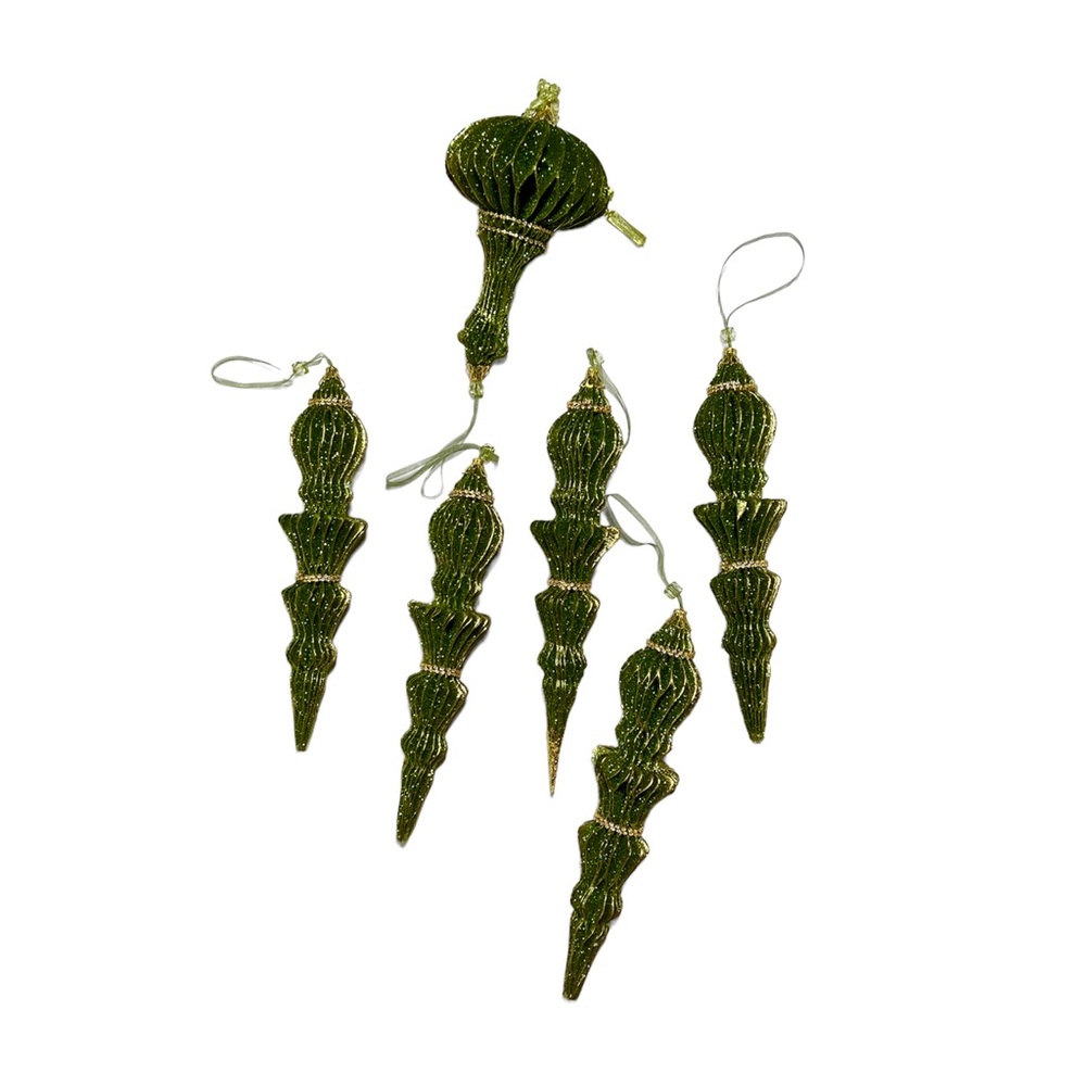 Set of 5: Vintage 1980s Holiday Glitter Ornaments